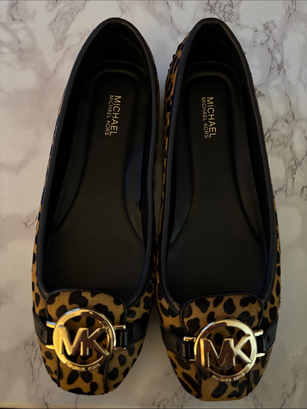 Never Worn! Michael Kors Leopard-Print Ballet Flats with Gold MK Emblem